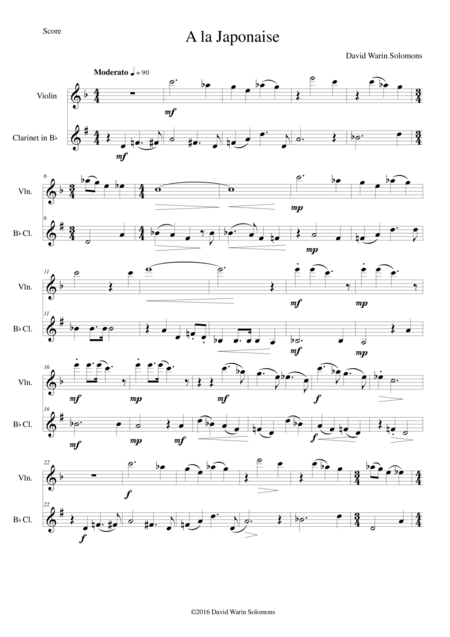 Free Sheet Music A La Japonaise For Violin And Bflat Clarinet