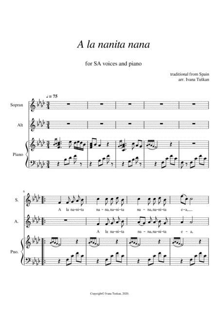 A La Nanita For Sa Voices And Piano F Minor Sheet Music