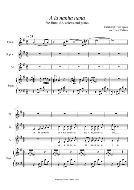 A La Nanita For Sa Voices Flute And Piano E Minor Sheet Music