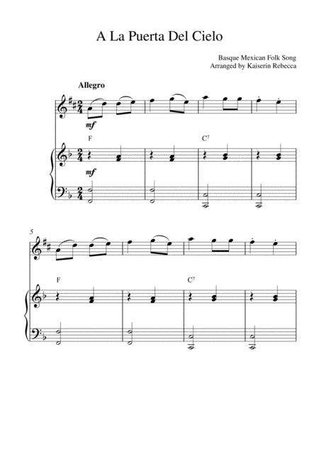 Free Sheet Music A La Puerta Del Cielo For Alto Saxophone Solo And Piano Accompaniment