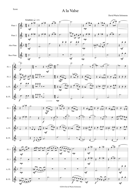 A La Valse For Flute Quartet Sheet Music