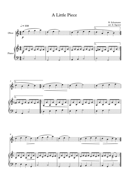 A Little Piece Robert Schumann For Oboe Piano Sheet Music