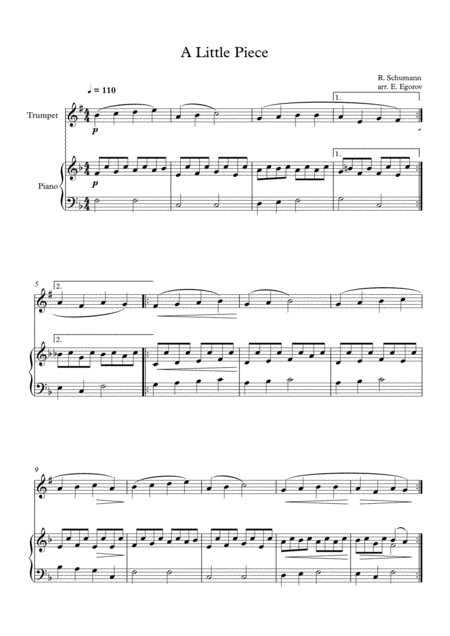 A Little Piece Robert Schumann For Trumpet Piano Sheet Music