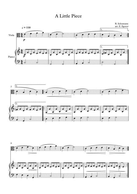 A Little Piece Robert Schumann For Viola Piano Sheet Music