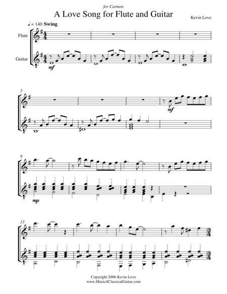 A Love Song For Flute And Guitar Score And Parts Sheet Music