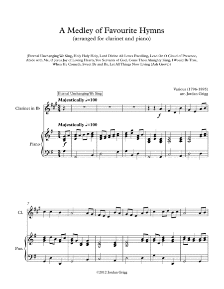 Free Sheet Music A Medley Of Favourite Hymns Clarinet And Piano