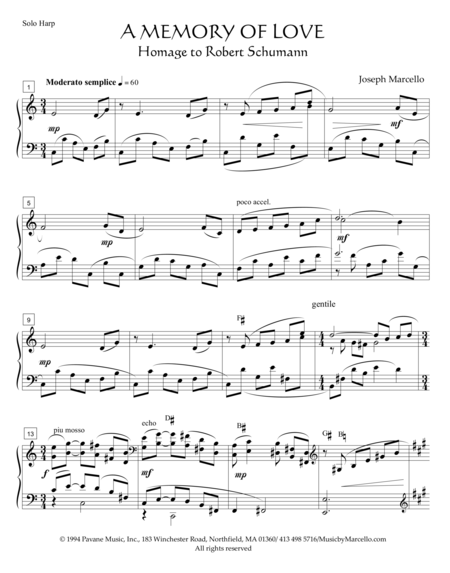 A Memory Of Love Homage To Robert Schumann For Solo Harp Sheet Music