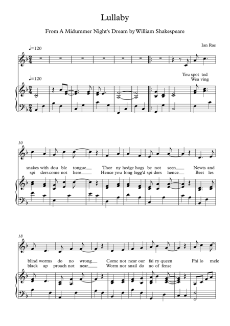 A Midsummer Nights Dream Lullaby Sheet Music