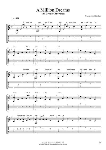 A Million Dreams Acoustic Fingerstyle Guitar Solo Sheet Music