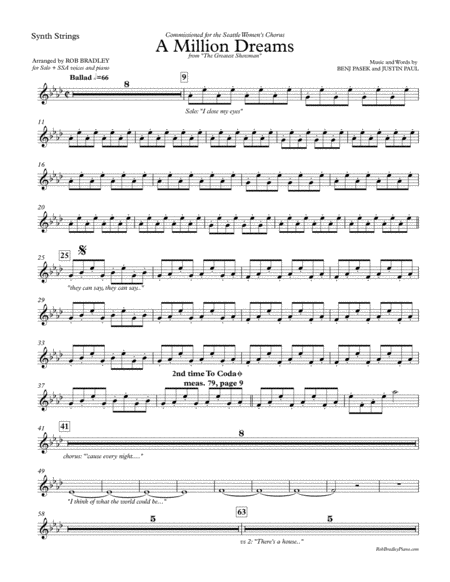 A Million Dreams Bass Guitar And Synth String Parts For Rob Bradleys Ssa And Sab Arrangements Sheet Music
