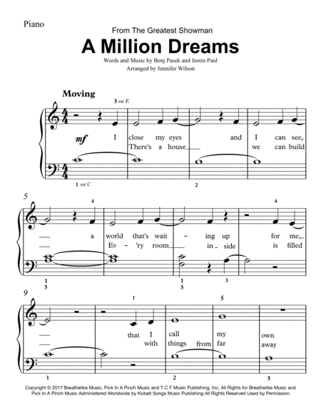 Free Sheet Music A Million Dreams Easy Piano