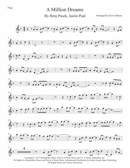 Free Sheet Music A Million Dreams Flute