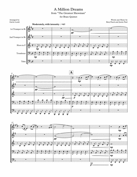 A Million Dreams For Brass Quintet Sheet Music