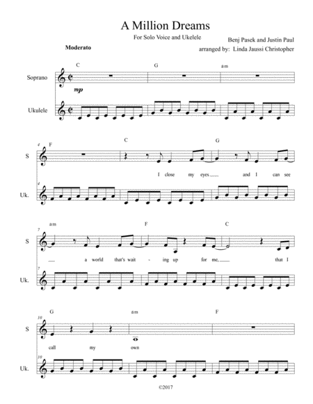 A Million Dreams For Solo Voice And Ukelele Sheet Music