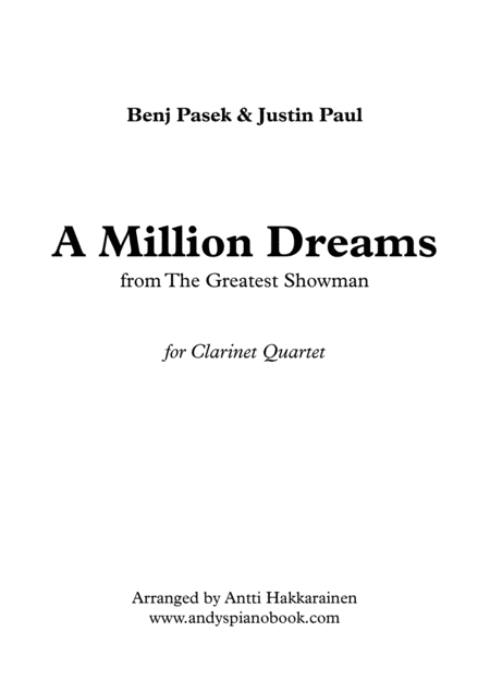 A Million Dreams From The Greatest Showman Clarinet Quartet Sheet Music