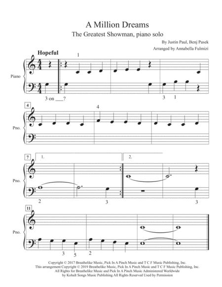 A Million Dreams From The Greatest Showman Compatible With Faber Level 1 Easy Piano Sheet Music