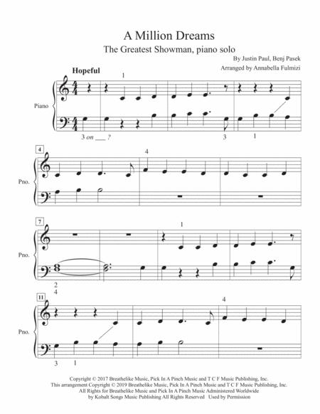 A Million Dreams From The Greatest Showman Compatible With Faber Level 2a Easy Piano Sheet Music