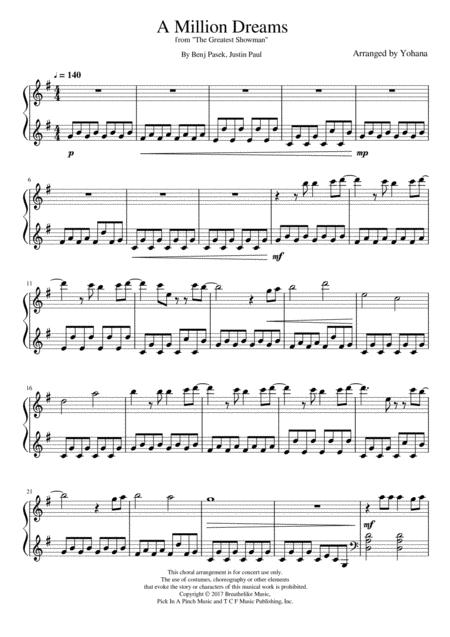 A Million Dreams From The Greatest Showman Intermediate Piano Solo A Good Playable Arrangement Sheet Music