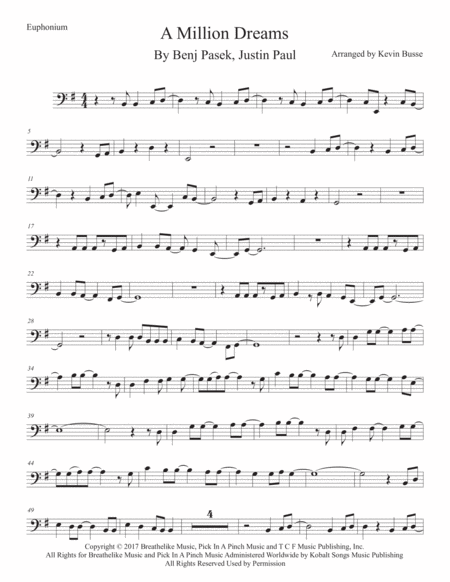 Free Sheet Music A Million Dreams Original Key Euphonium