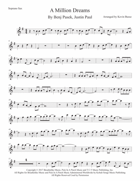 Free Sheet Music A Million Dreams Soprano Sax