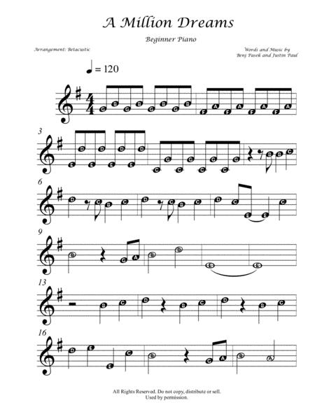 A Million Dreams The Greatest Showman Sheet Music Beginner Sheet Music