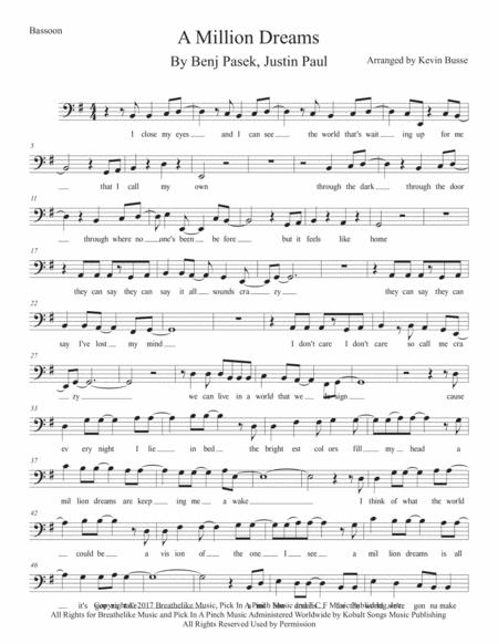 Free Sheet Music A Million Dreams W Lyrics Bassoon