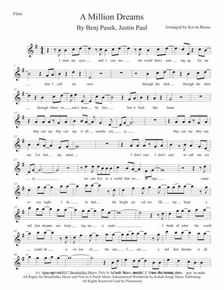 A Million Dreams W Lyrics Flute Sheet Music