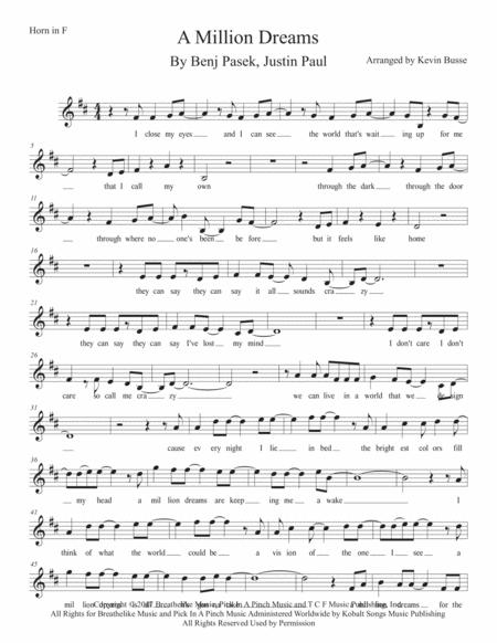 A Million Dreams W Lyrics Horn In F Sheet Music