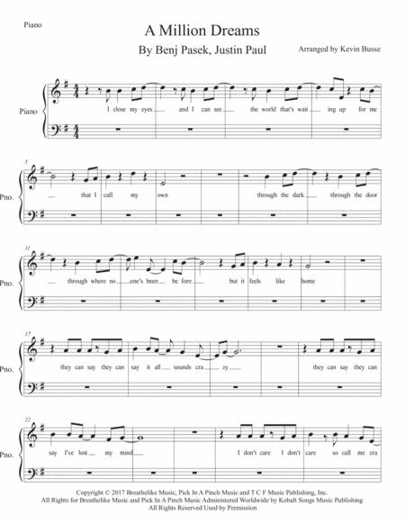 Free Sheet Music A Million Dreams W Lyrics Piano