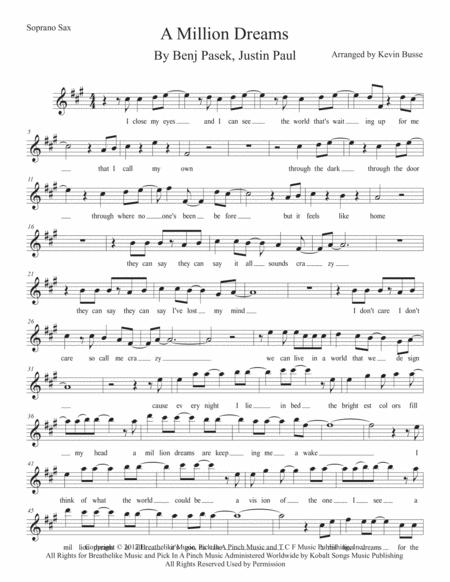 A Million Dreams W Lyrics Soprano Sax Sheet Music