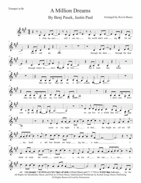 A Million Dreams W Lyrics Trumpet Sheet Music