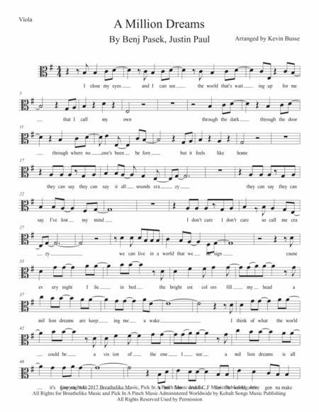 Free Sheet Music A Million Dreams W Lyrics Viola