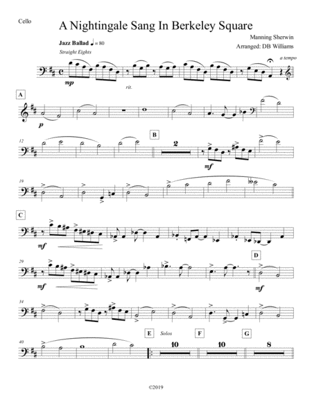 Free Sheet Music A Nightingale Sang In Berkeley Square Cello