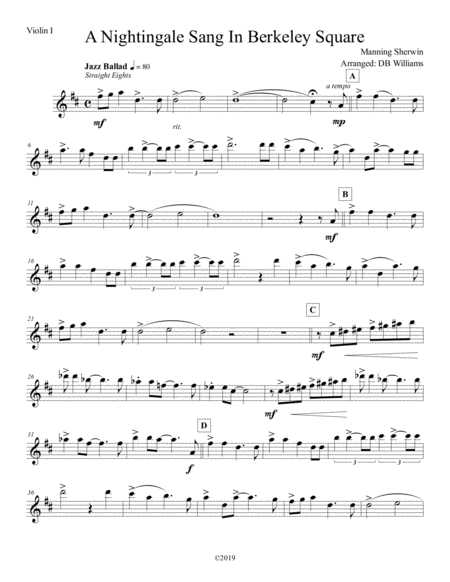 Free Sheet Music A Nightingale Sang In Berkeley Square Violin 1