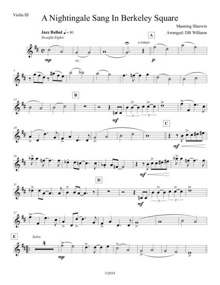 A Nightingale Sang In Berkeley Square Violin 3 Sheet Music