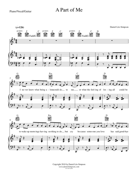 Free Sheet Music A Part Of Me Piano Vocal Guitar