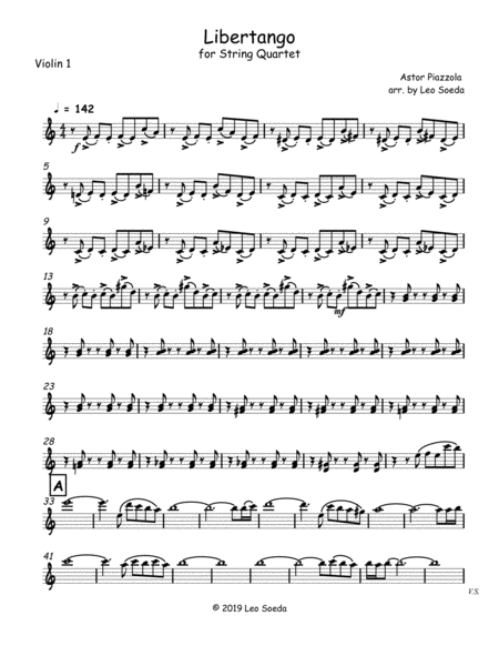 A Piazzolla Libertango For String Quartet Sheet Music