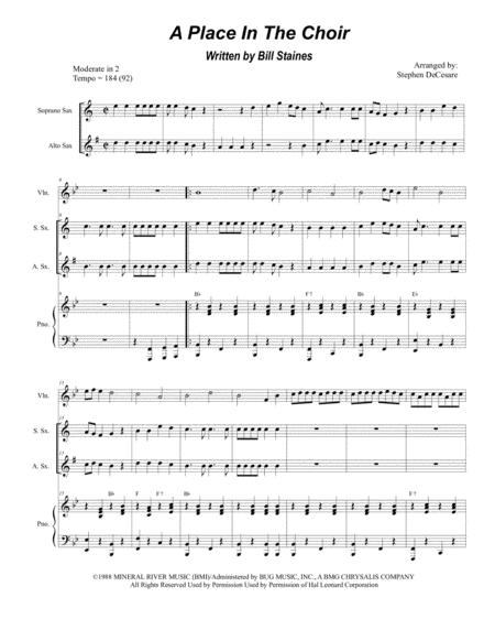 Free Sheet Music A Place In The Choir Duet For Soprano Alto Saxophone