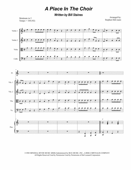 Free Sheet Music A Place In The Choir For String Quartet And Piano