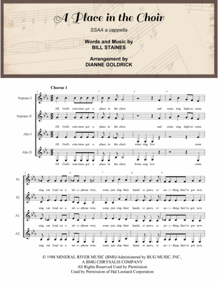 Free Sheet Music A Place In The Choir Ssaa A Cappella