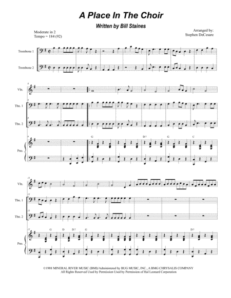 Free Sheet Music A Place In The Choir Trombone Duet