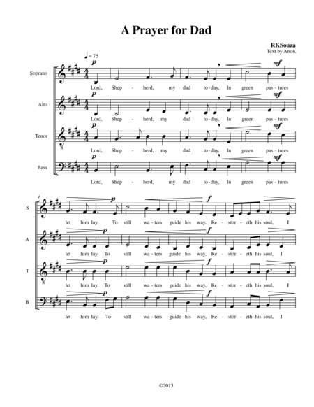 Free Sheet Music A Prayer For Dad