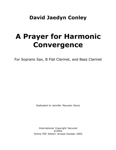 A Prayer For Harmonic Convergence For Soprano Sax B Flat Clarinet And Bass Clarinet Sheet Music