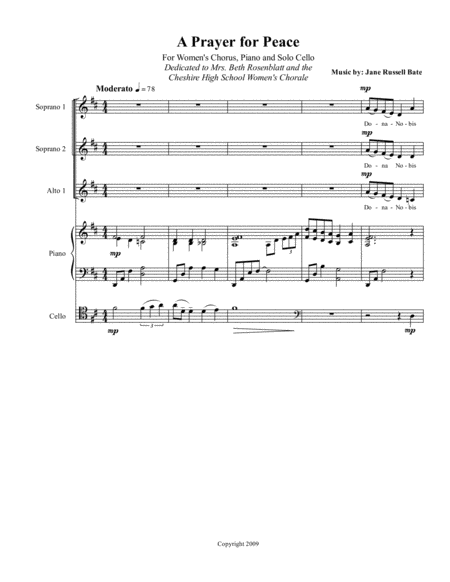Free Sheet Music A Prayer For Peace