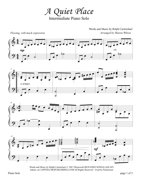 A Quiet Place Intermediate Sacred Piano Solo Sheet Music