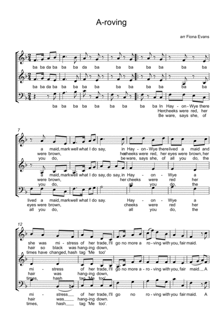 Free Sheet Music A Roving Folk Song