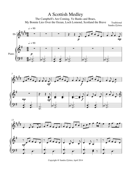 Free Sheet Music A Scottish Medley Treble Eb Instrument Solo