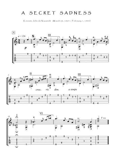 A Secret Sadness Guitar Solo Sheet Music