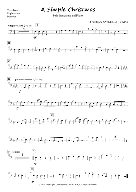 Free Sheet Music A Simple Christmas For Solo Instrument And Piano Trombone Or Euphonium Or Bassoon And Piano