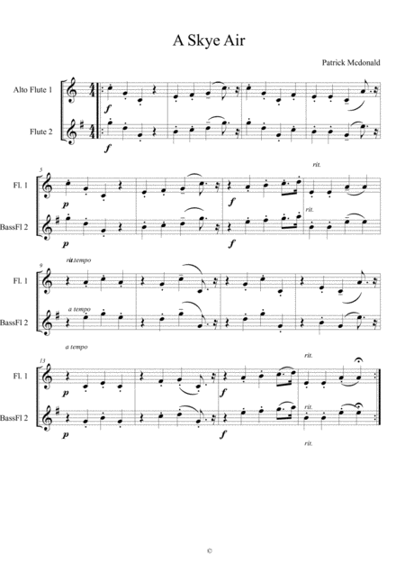 Free Sheet Music A Skye Air For Flute Quartet Alto And Bass Flute Parts